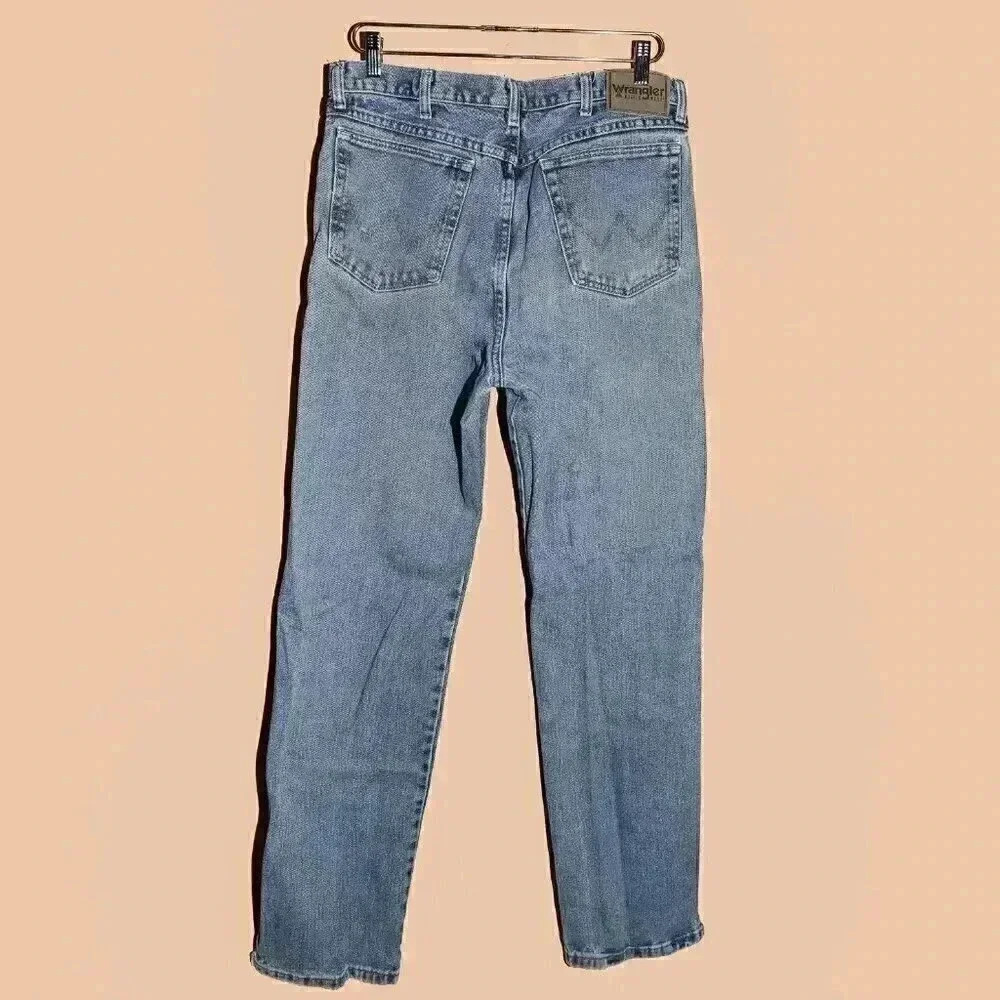 Wrangler Jeans Rugged Wear Distressed Light Wash Classic Jeans 34x34 Regular Fit